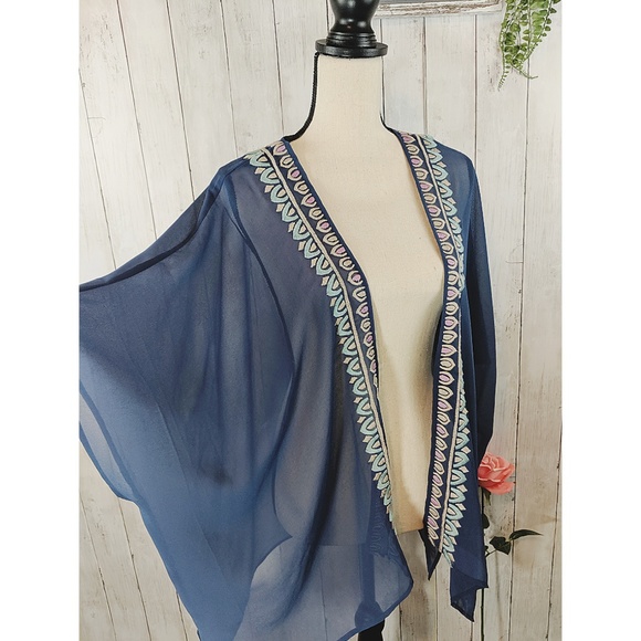 Lorimer NYC Tops - Lorimer sheer boho kimono blue purple OS